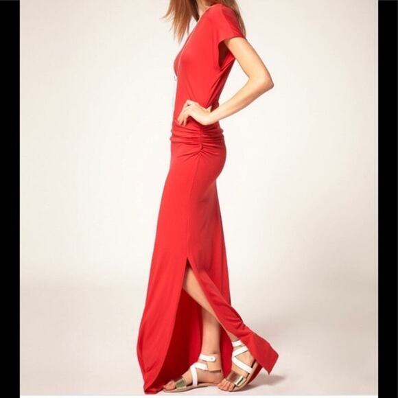 LNA Red Jersey Knit V-Neck T-Shirt Maxi Dress - Picture 11 of 12